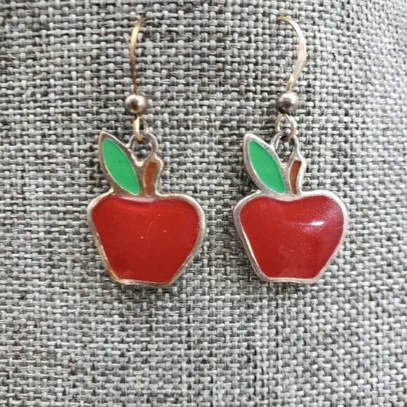Set of TWO Apple Pierced Earrings - 1 925 Sterling - Picture 4 of 9